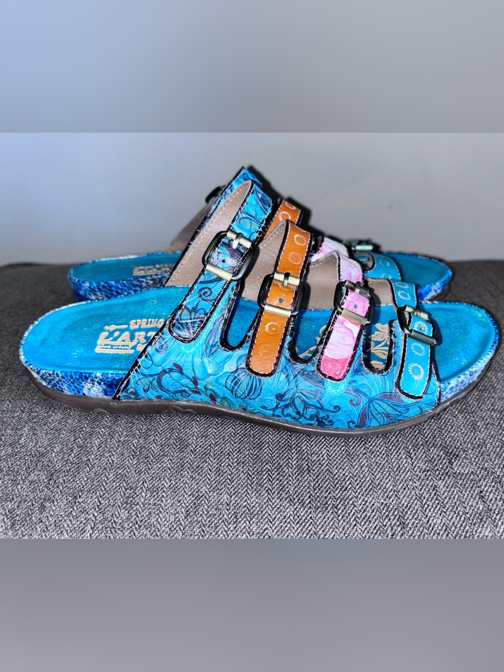 L'ARTISTE WOMEN'S CHAIMA SLIDE SANDALS TURQUOISE Sz 8 (38) Spring Step - Picture 3 of 5